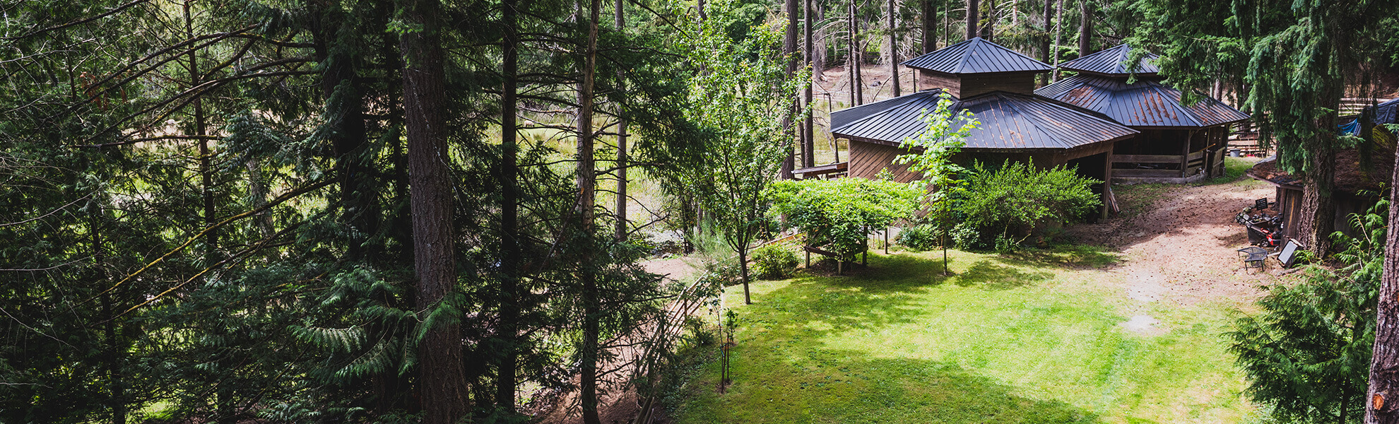 Back yard with stylish buildings